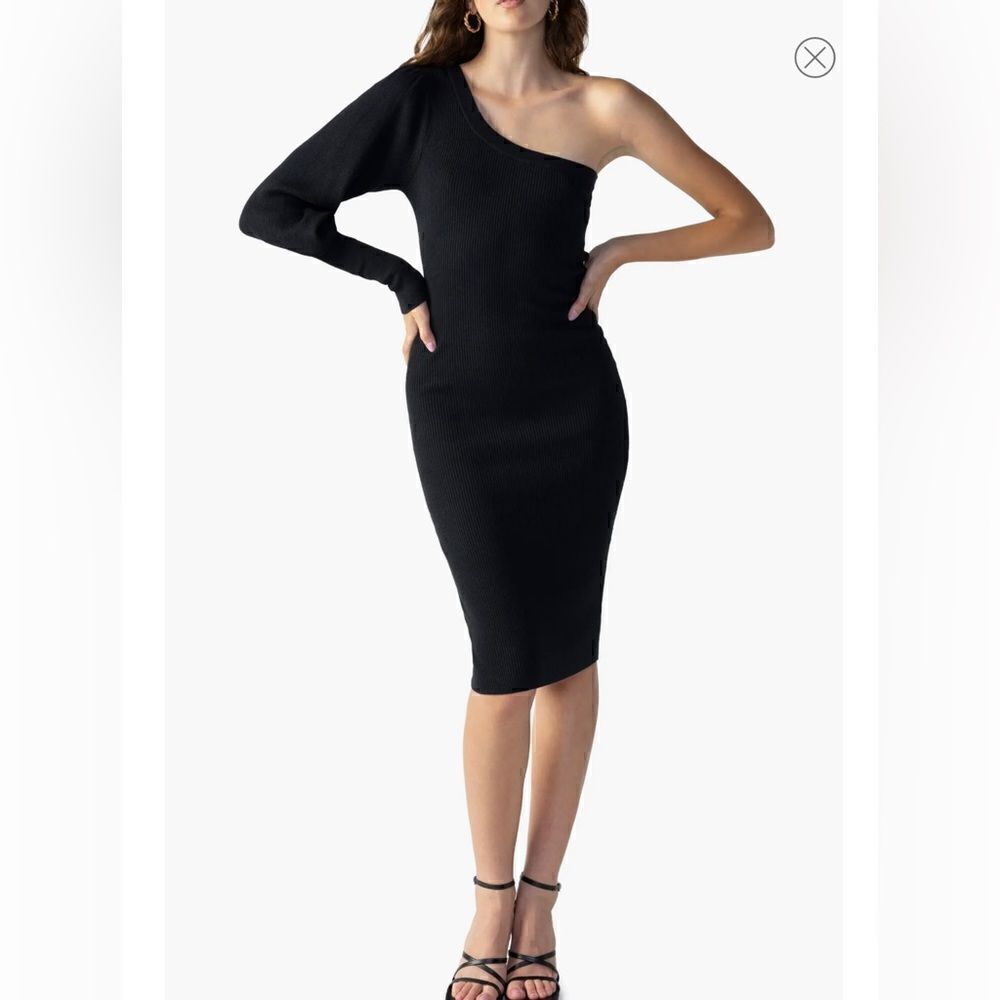 Sanctuary Rib One-Shoulder Long Sleeve Sweater Dress- Black- Size XL- NWT